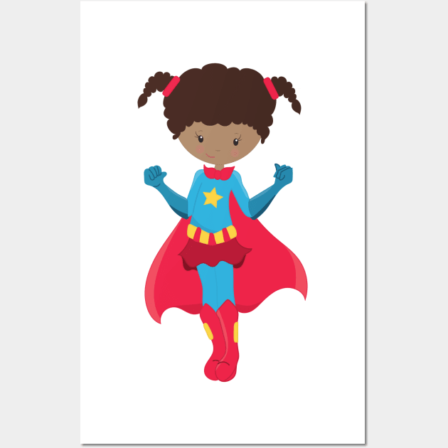 African American Girl, Superhero Girl, Red Cape Wall Art by Jelena Dunčević